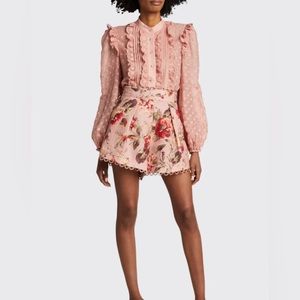 Zimmermann $595 Mae Dot Scalloped Shirt Pink NWT Size 3 US 10